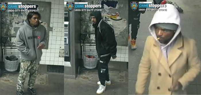 Bronx subway stabbing: Straphanger violently attacked by group of men in rush-hour assault 2 photos of three men, one wearing sweatshirt, one wearing black jacket and one wearing beige coat in bronx subway stabbing