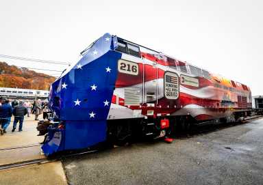a patriotic-themed locomotive