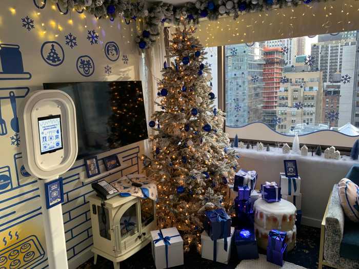 Let it dough! Bake-brand Pillsbury offers a whimsical holiday experience in the heart of Midtown 3 blue and white room with a Christmas tree near a big window