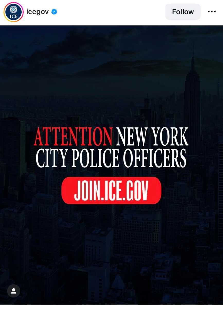 ICE runs social media ad calling on NYPD officers to join masked federal agents in immigrant arrests 3