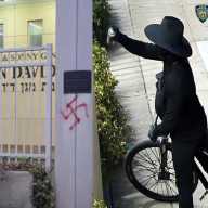 Mysterious vandal dressed in black clothing sought for spray-painting swastikas near Jewish landmarks in Brooklyn 4 Brooklyn mysterious vandal paints swastika onto building in act of hate