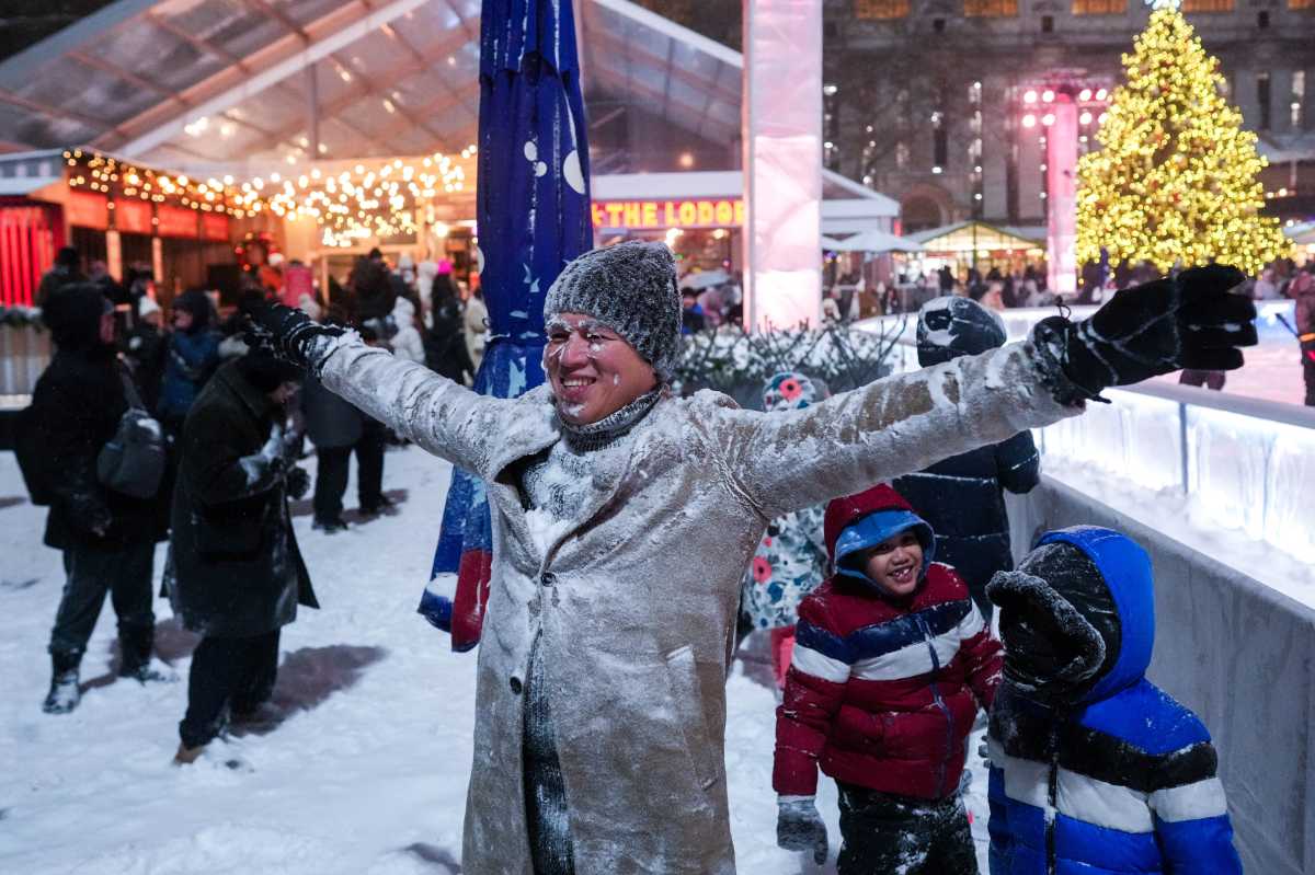 Man revels in NYC snow during snowstorm