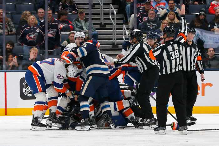 Islanders Blue Jackets fight Mathew Barzal Mason Marchment Schaefer