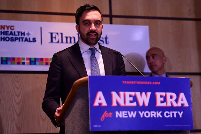 Mamdani speaks at Tuesday's press conference. Photo by Lloyd Mitchell.