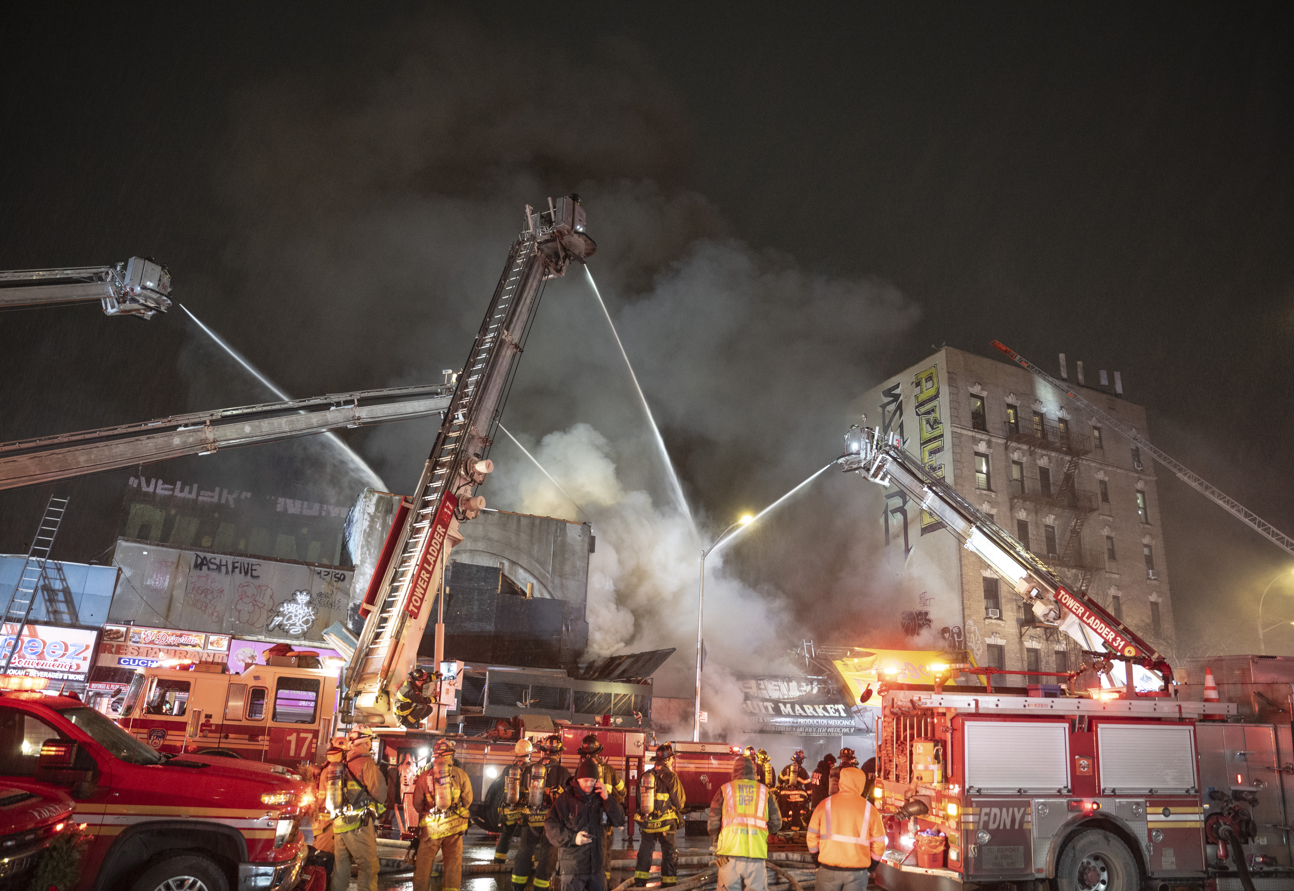 Five-alarm fire rips through Bronx buildings: FDNY 4 Firefighters were forced into a defensive operation as heavy fire consumed multiple buildings on Prospect Avenue on Thursday into Friday morning.