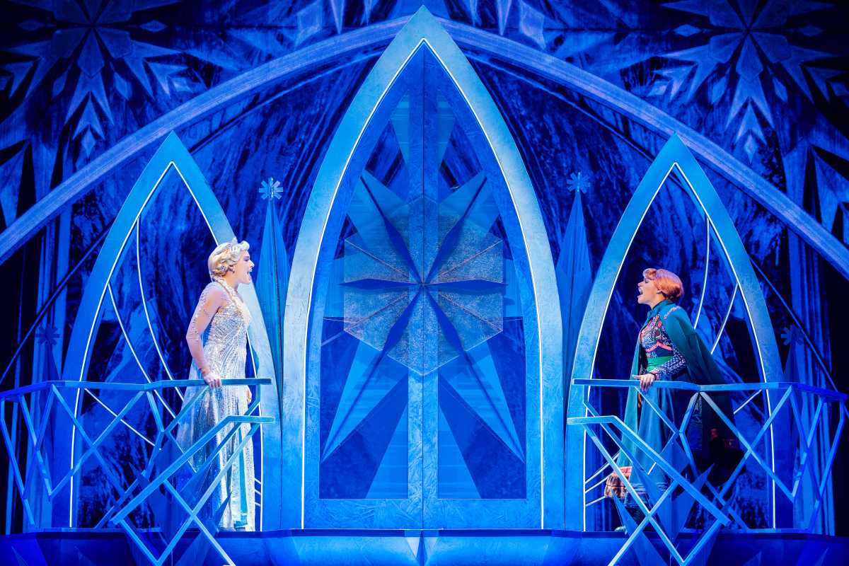 Mary Kate Morrisey (Elsa) and Samantha Williams (Anna) in the Paper Mill Playhouse production of "Frozen."