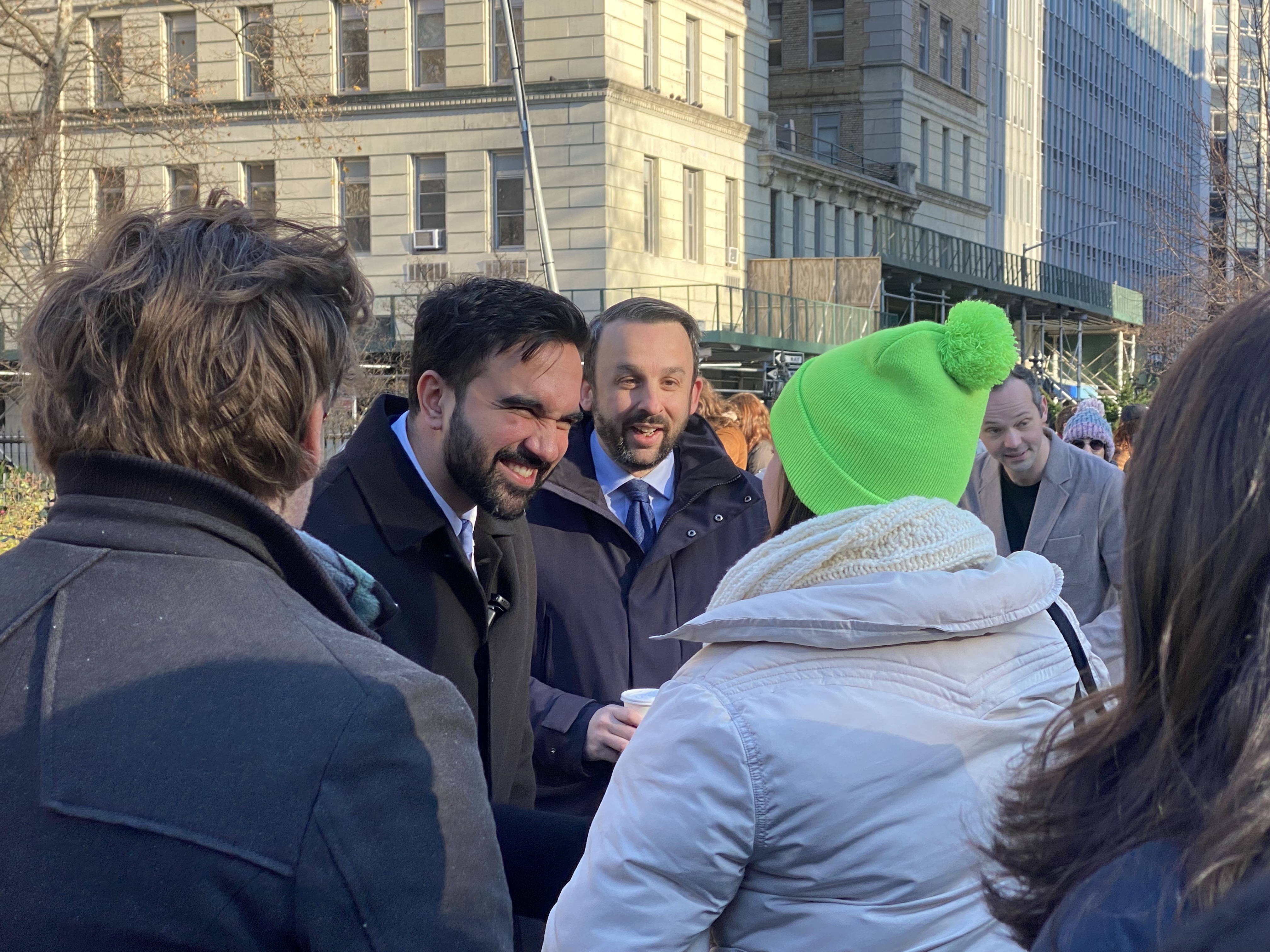 Mayor-elect Zohran Mamdani speaking with people in Manhattan on Dec. 4, 2025.