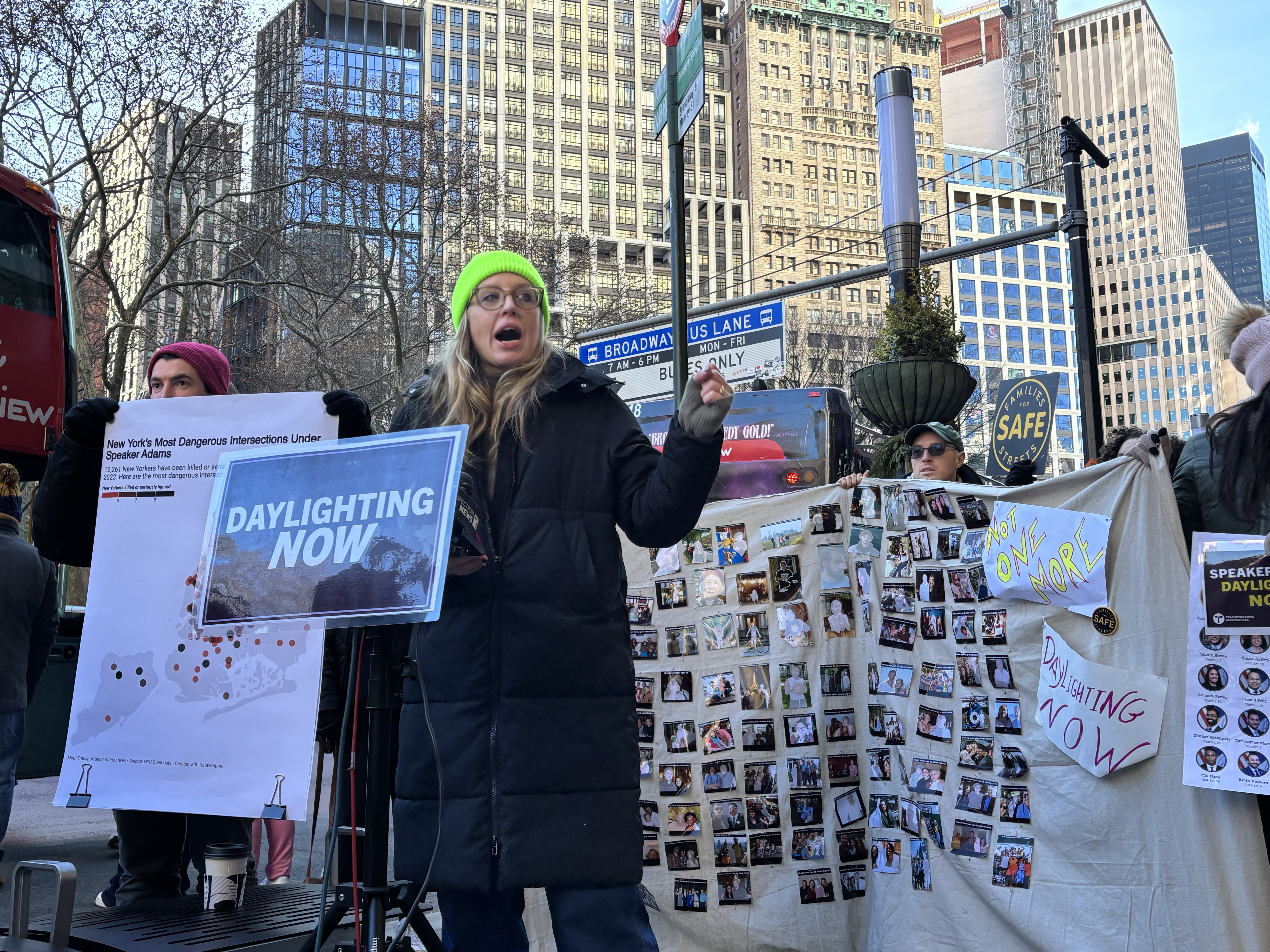 advocate for safe streets speaks at rally about most dangerous intersections in NYC
