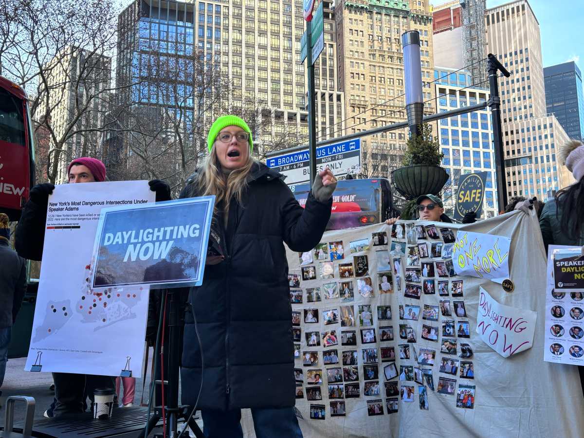 advocate for safe streets speaks at rally about most dangerous intersections in NYC