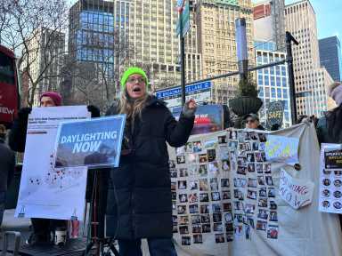 advocate for safe streets speaks at rally about most dangerous intersections in NYC