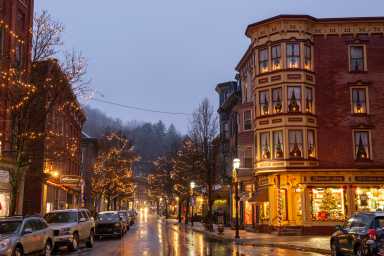 Jim Thorpe, USA - December 11, 2022. Christmas decoration in downtown Jim Thorpe, Pennsylvania, USA