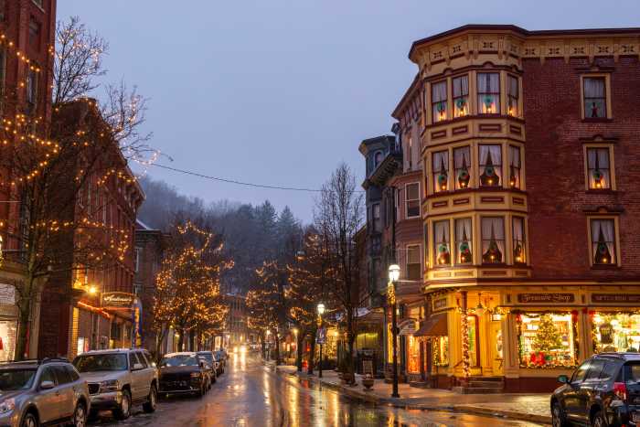 Jim Thorpe, USA - December 11, 2022. Christmas decoration in downtown Jim Thorpe, Pennsylvania, USA