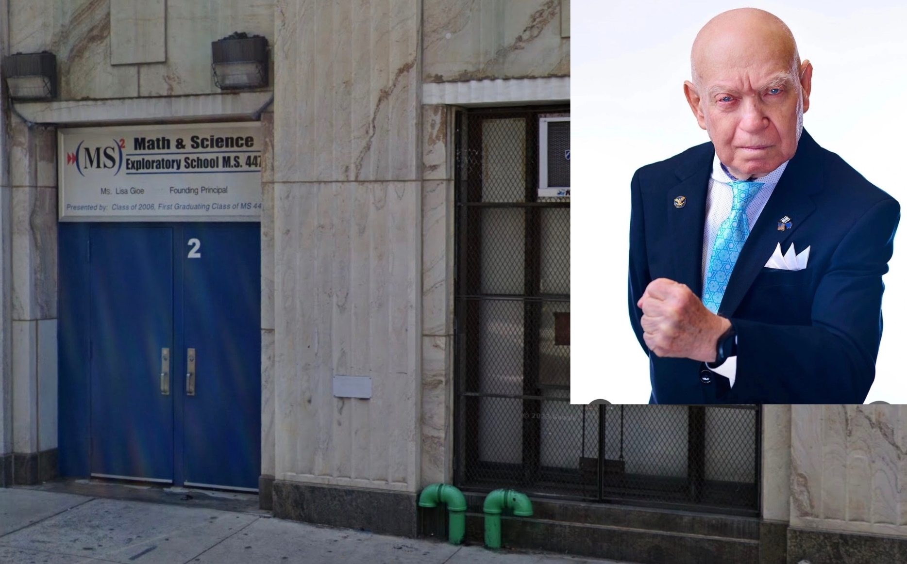 entrance to Brooklyn school where Holocaust survivor was denied the opportunity to speak to students