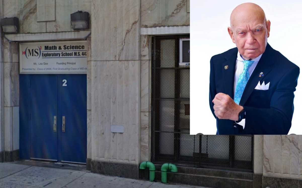 entrance to Brooklyn school where Holocaust survivor was denied the opportunity to speak to students