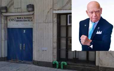 entrance to Brooklyn school where Holocaust survivor was denied the opportunity to speak to students