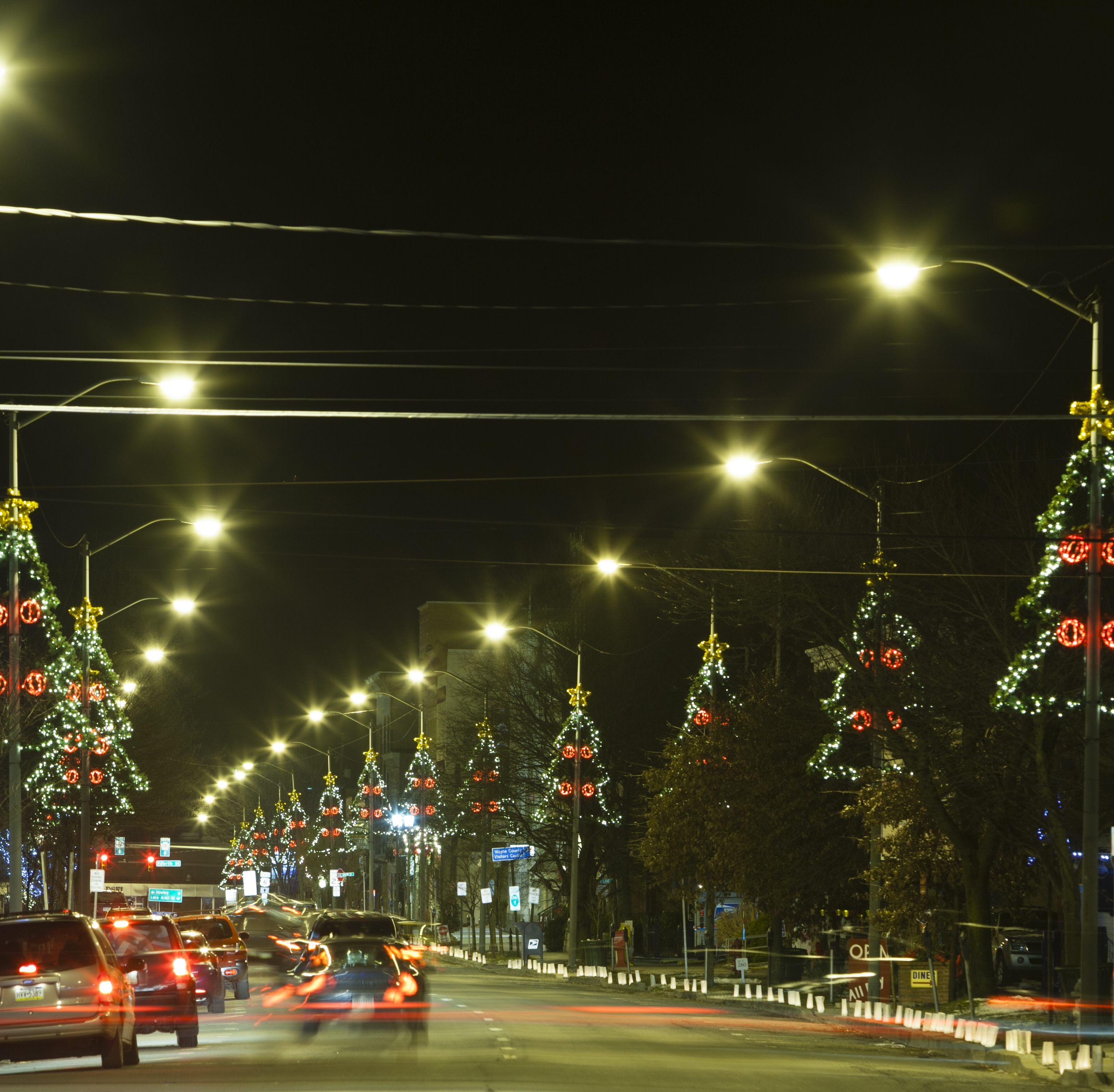 Things to do this winter in the Poconos 3 Nonesdale, USA - December 24, 2012: Christmas Decoration and illumination on the Main Street in Honesdail, Pennsylvania,