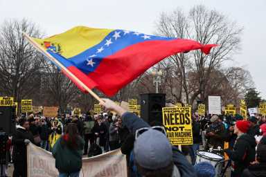 Protest against U.S. military action in Venezuela, in Washington