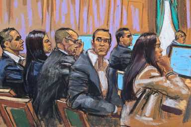 High profile real estate agent brothers Alon Alexander, Oren Alexander, and Tal Alexander attend trial jury selection in New York