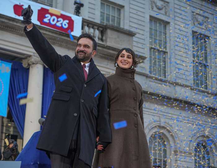 Mayor Zohran Mamdani and wife Rama Duwaji at his inauguration