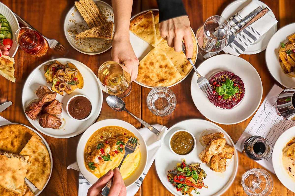 a spread of food at a restaurant