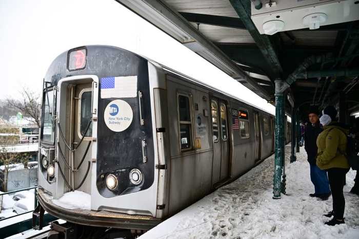 subway train running after winter storm
