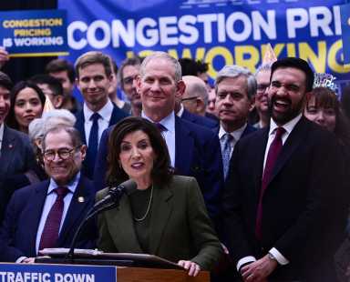 Gov. Hochul and others celebrate congestion pricing anniversary