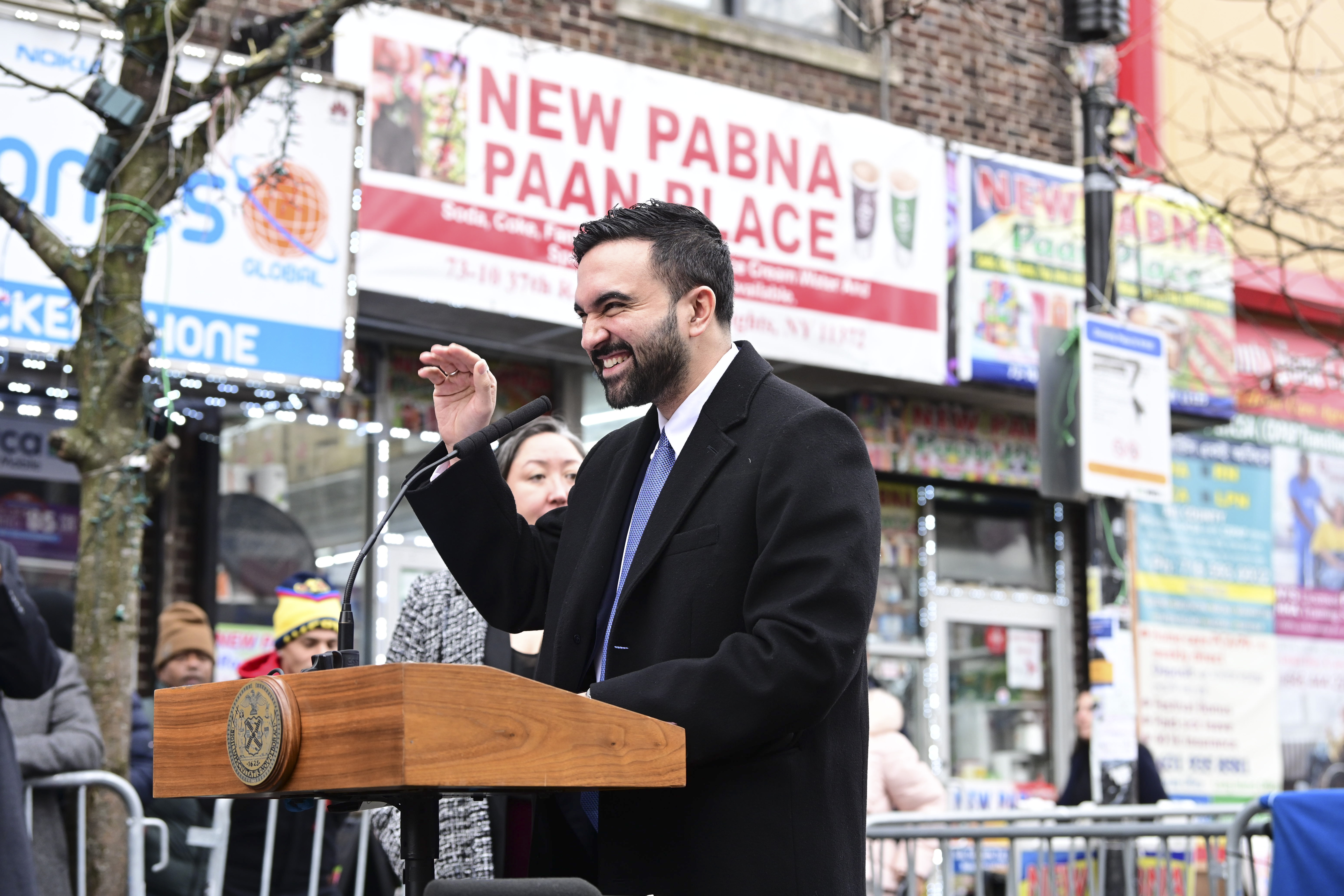 Mayor Zohran Mamdani speaks at Diversity Plaza in Jackson Heights, Queens, Jan. 7.
