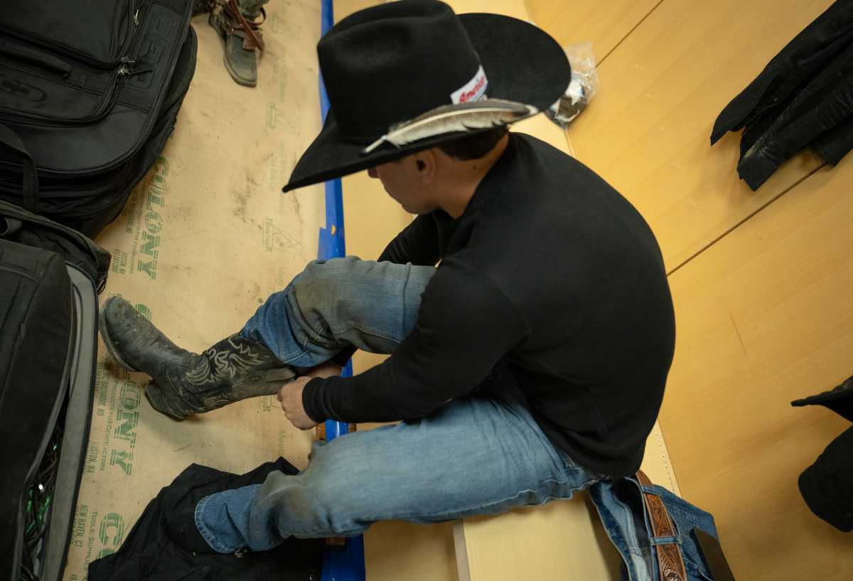 PBR Riders prepare in the locker room ahead of performing at MSG on Saturday, January 10.