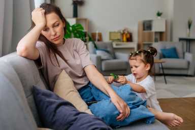 Tired single mother suffering from depression