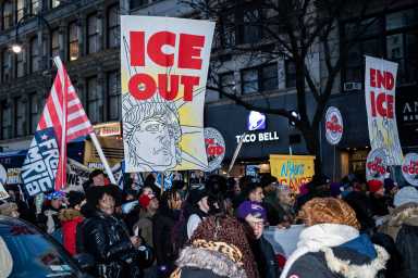 people marching against ICE operations in Minnesota and New York