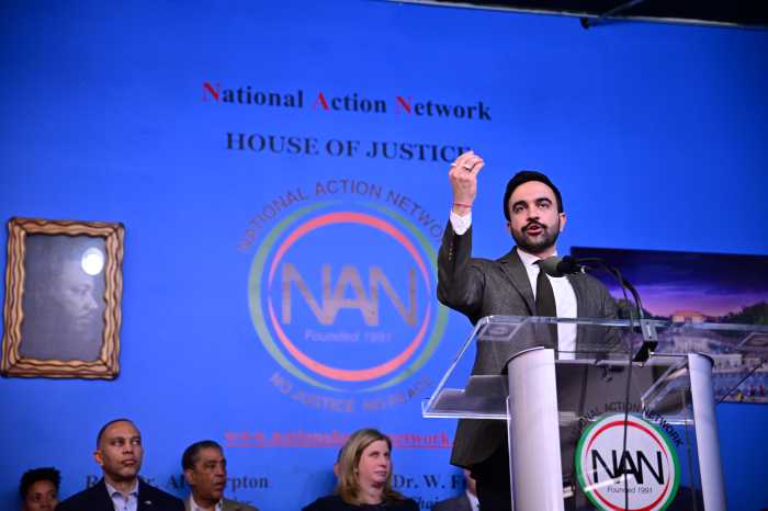 Mayor Mamdani addresses the audience at the National Action Network’s Martin Luther King Jr. Day event in Harlem on Monday