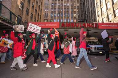 Nurses strike on picket line in Manhattan