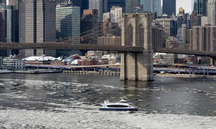 NYC Ferry system still frozen indefinitely due to icy conditions on East and Hudson Rivers 2 NYC Ferry struggling through ice on river