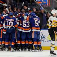 Islanders' resilience on full display in final, exhausted push to Olympic break 11 Islanders celebrate Bo horvat's game-winning OT goal vs. Penguins