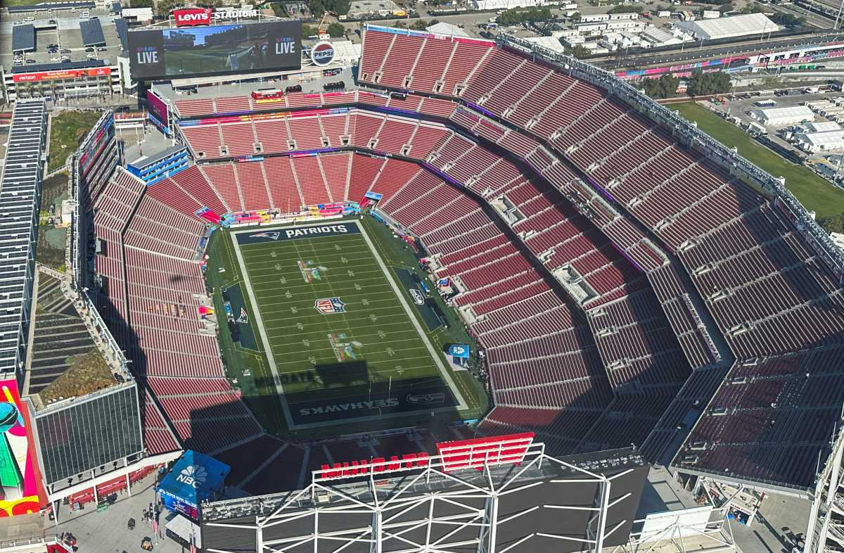 An aerial view of Levi’s Stadium, the venue for Super Bowl LX, in Santa Clara, California, U.S., February 5, 2026.