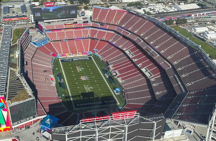 An aerial view of Levi’s Stadium, the venue for Super Bowl LX, in Santa Clara, California, U.S., February 5, 2026.
