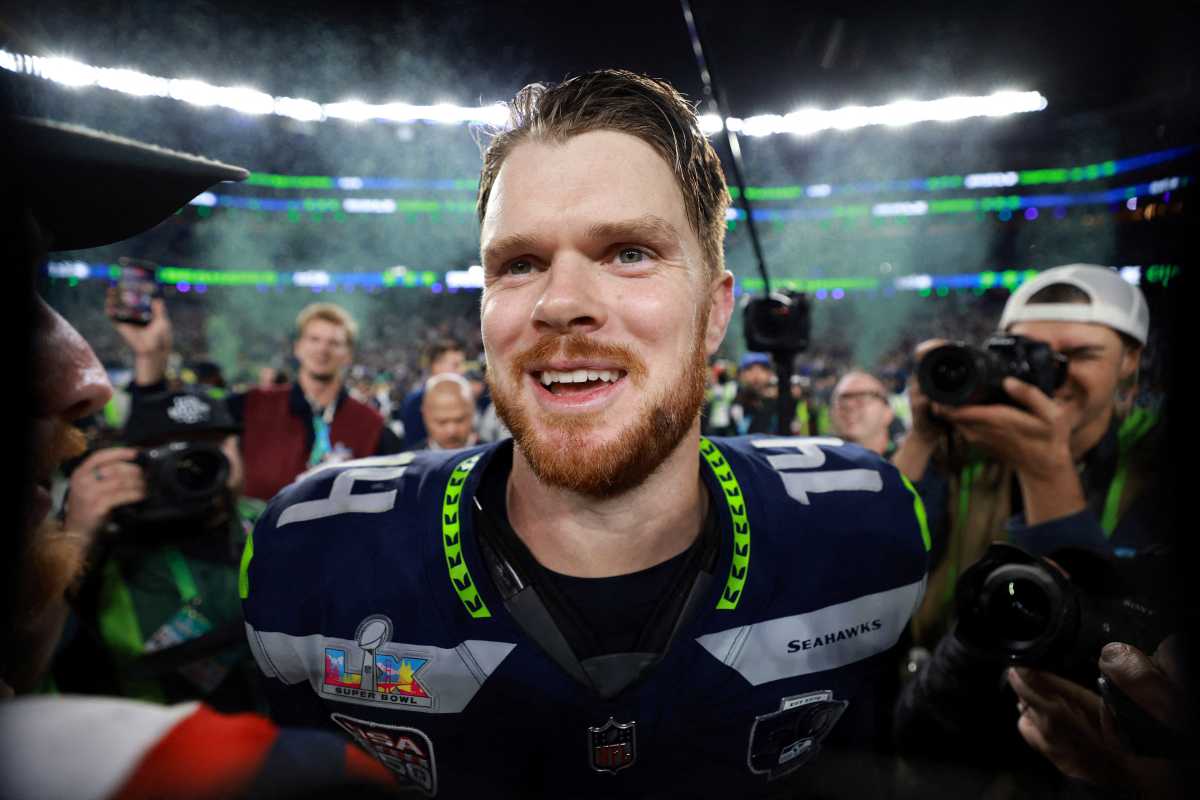 Sam Darnold Super Bowl LX celebration Seahawks