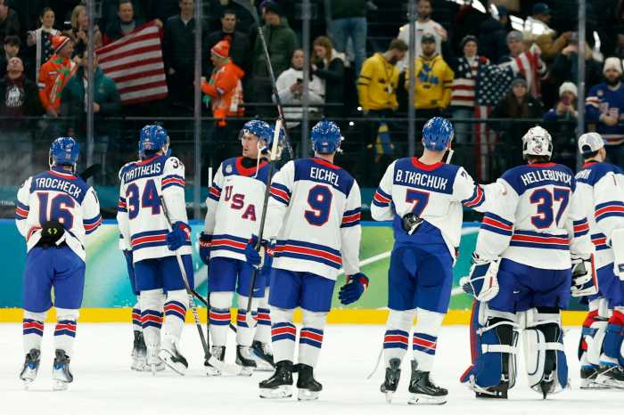 USA hockey Olympics group post Latvia