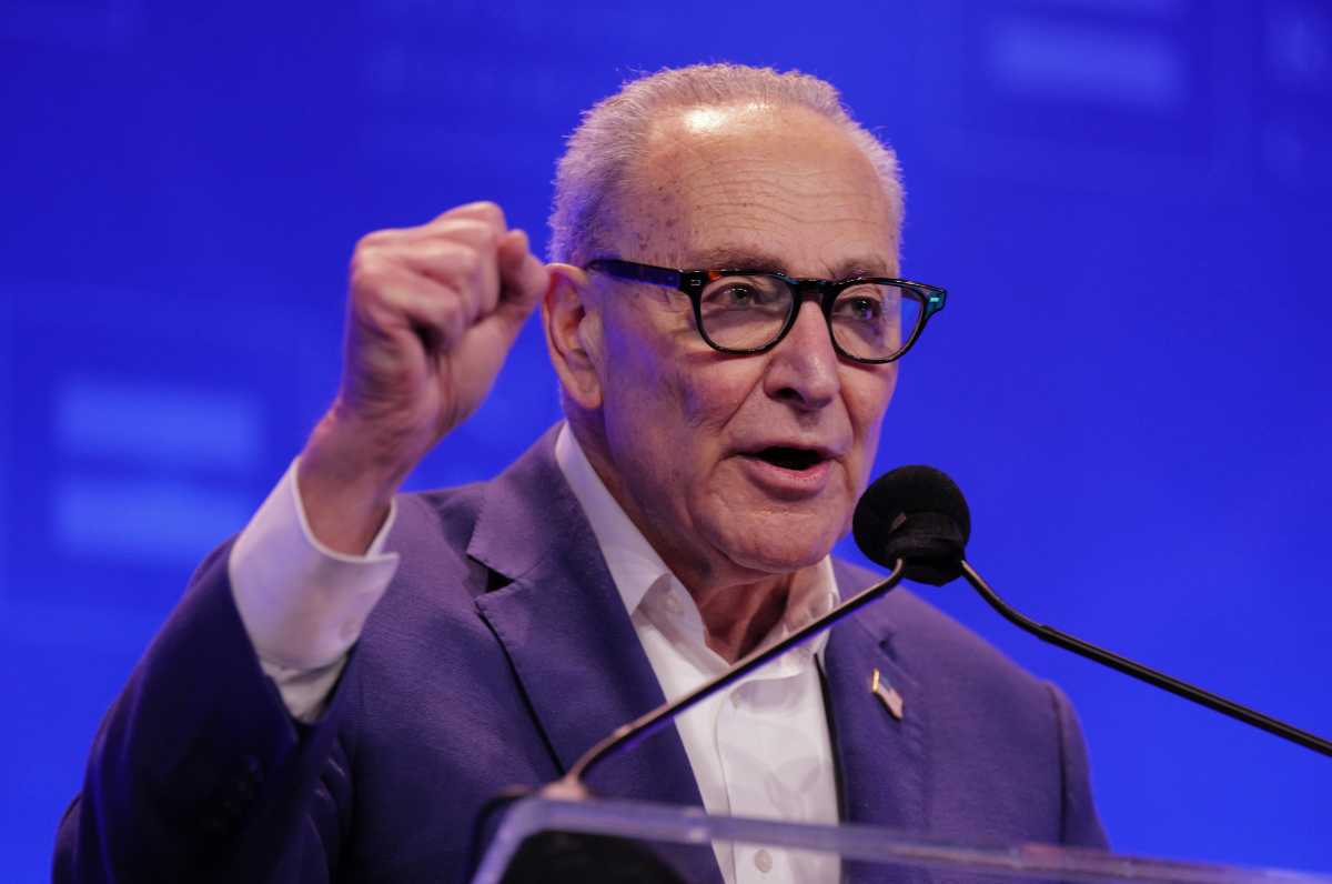 U.S. Senate Minority Leader Chuck Schumer (D-NY) speaks onstage during the Human Rights Campaign 2026 Greater New York Dinner at Marriott Marquis Times Square on February 07, 2026 in New York City.  (Photo by Craig Barritt/Getty Images for Human Rights Campaign)