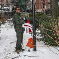 EXCLUSIVE | Amid outrage over Pride flag removal at Stonewall Monument, federal worker threatens reporter for photographing American flag-raising effort 7 Federal worker with American flag at Stonewall site days after Pride flag removed