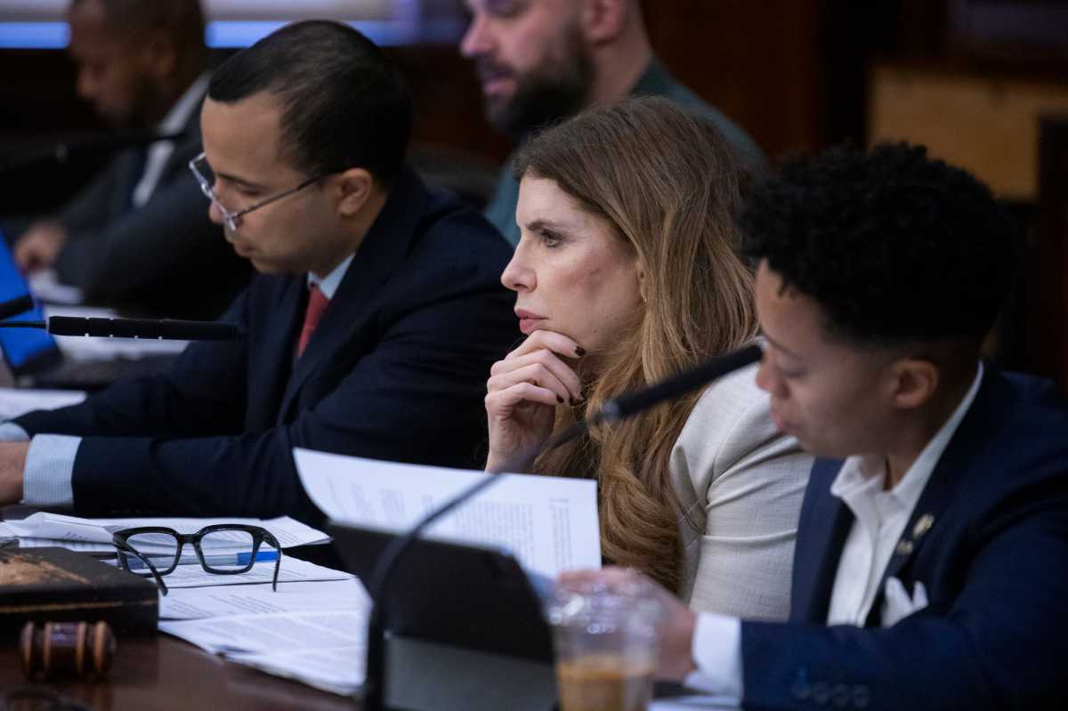 City Council Speaker Julie Menin leads Tuesdays hearing on Code Blue operations, joined by Council Member Oswald Feliz, Chair of the Committee on Public Safety, and Council Member Crystal Hudson, Chair of the Committee on General Welfare.