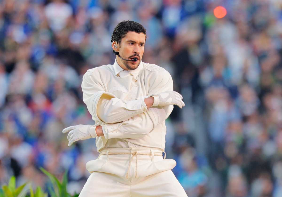 Bad Bunny performs during the halftime show.