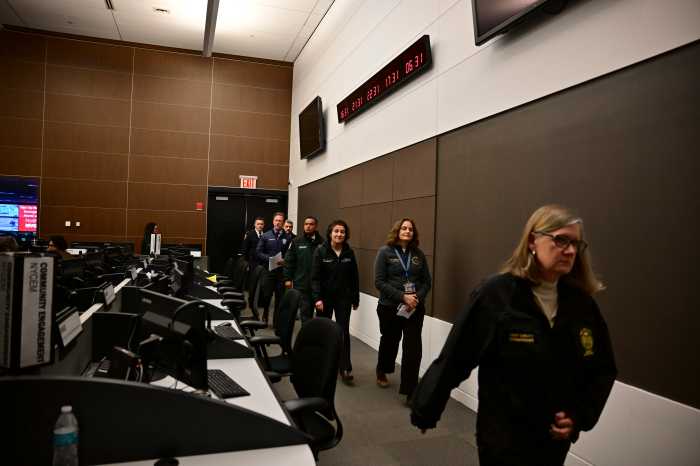 Molly Wasow Park, commissioner of the Department of Social Services, enters the city’s Office of Emergency Management in Brooklyn for a weather briefing on Friday, Feb. 6, as the city responds to extreme cold conditions.