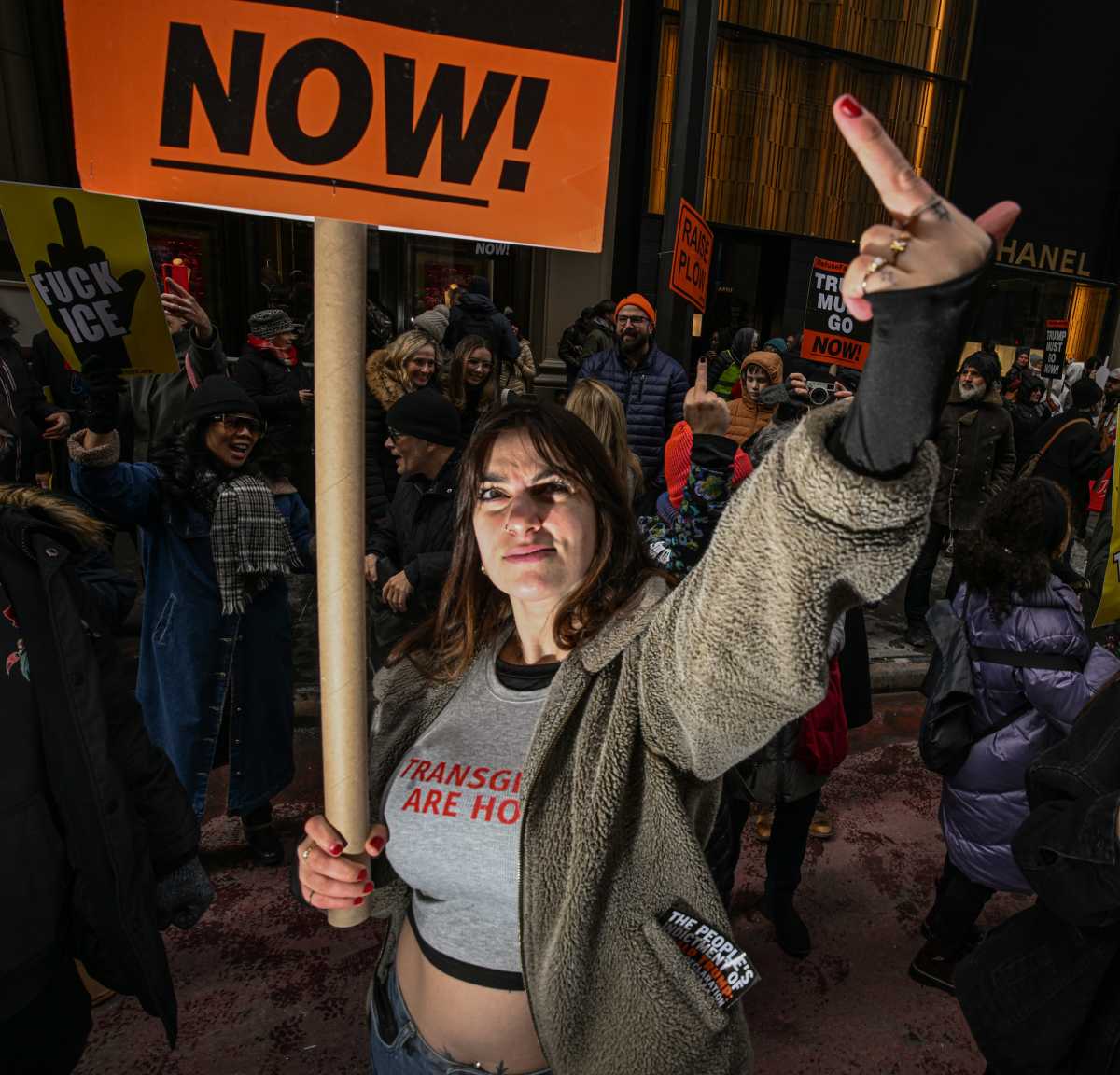 Fingers of fate: Hundreds flip the bird at Trump Tower in crass Presidents' Day protest against Donald Trump 6