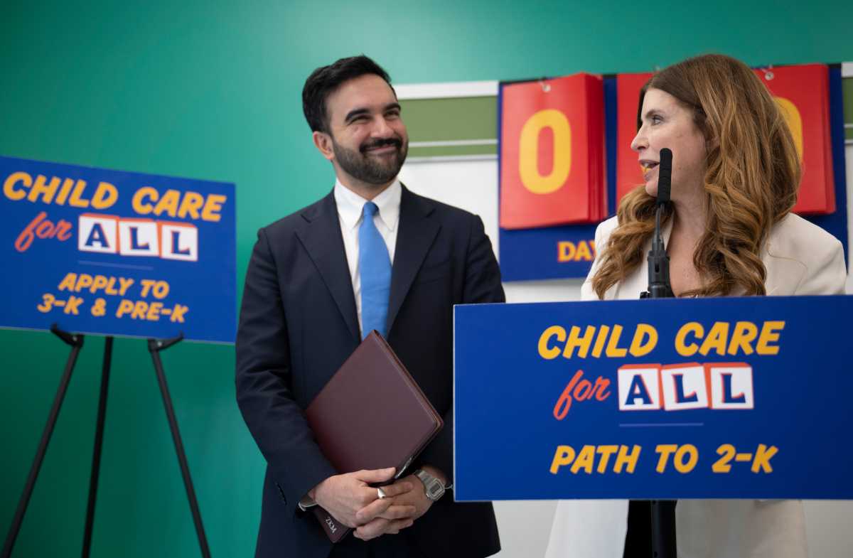 Mayor Zohran Mamdani and City Council Speaker Julie Menin at the launch of the District 2 Pre-K and 3-K Center on the Upper East Side, Feb. 19, 2026.