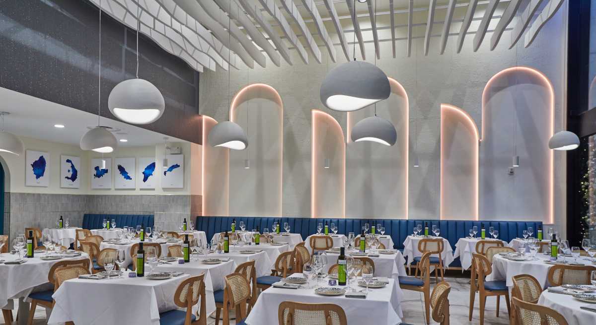 The interior of Delos Greek Restaurant in Midtown.