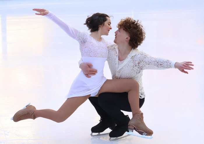 Karina Manta and Joe Johnson ice skating
