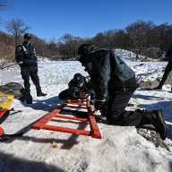 A matter of minutes: How the NYPD Harbor Unit teaches cops to save lives in frozen waters 6 NYPD Harbor Unit members train for water rescues on icy pond