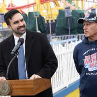 MAMDANI’S FIRST 100 DAYS: Mayor establishes $1 million Coney Island Business Improvement District, seeking to bolster small business 2 man in a suit standing next to a man in a sweatshirt outside