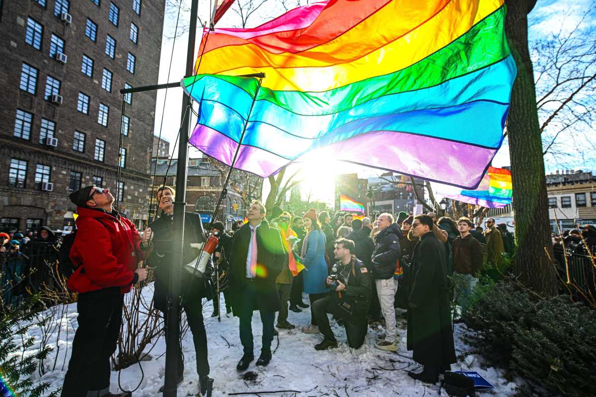 Activists re-installed the Pride flag at the Stonewall Monument.